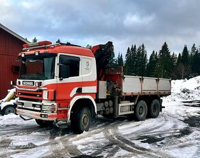 camion plateau Scania P124 *AWD *4x4 *3 axles *DUMPER+crane PALFINGER 24500+WINCH *3 W